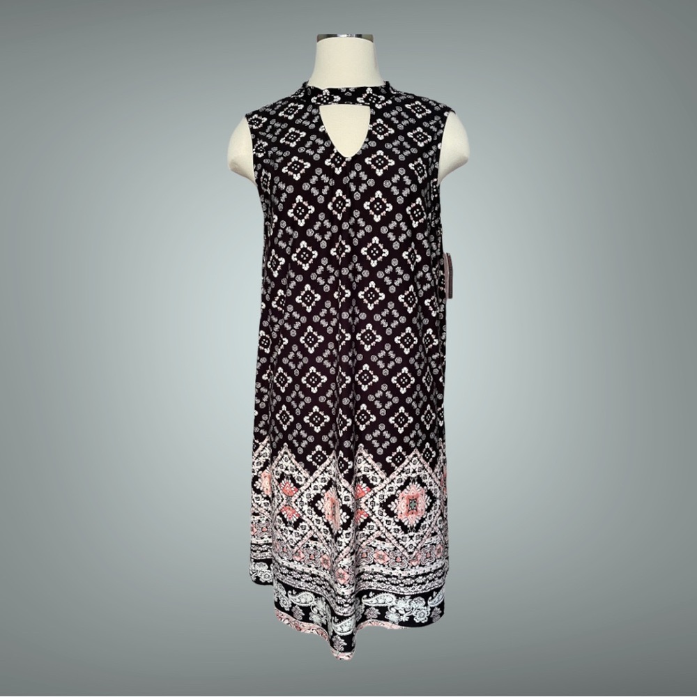 No Boundries Dress Size M 7-8 Black w/White and Pink Designs